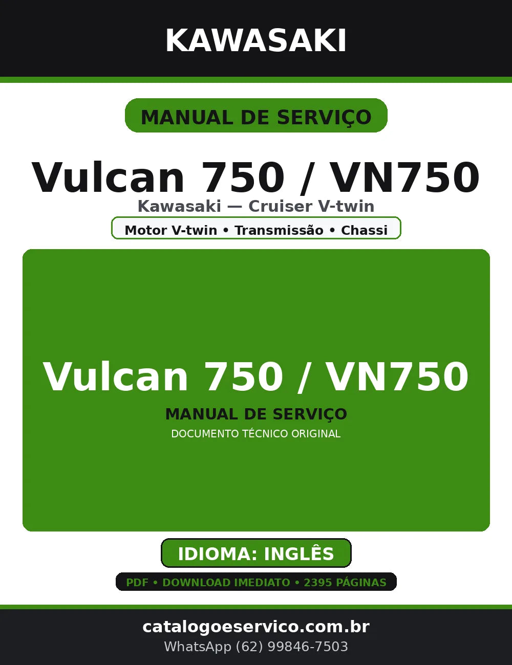 Manual de Serviço Kawasaki Vulcan 750 VN750 — Service Manual (PDF) — capa