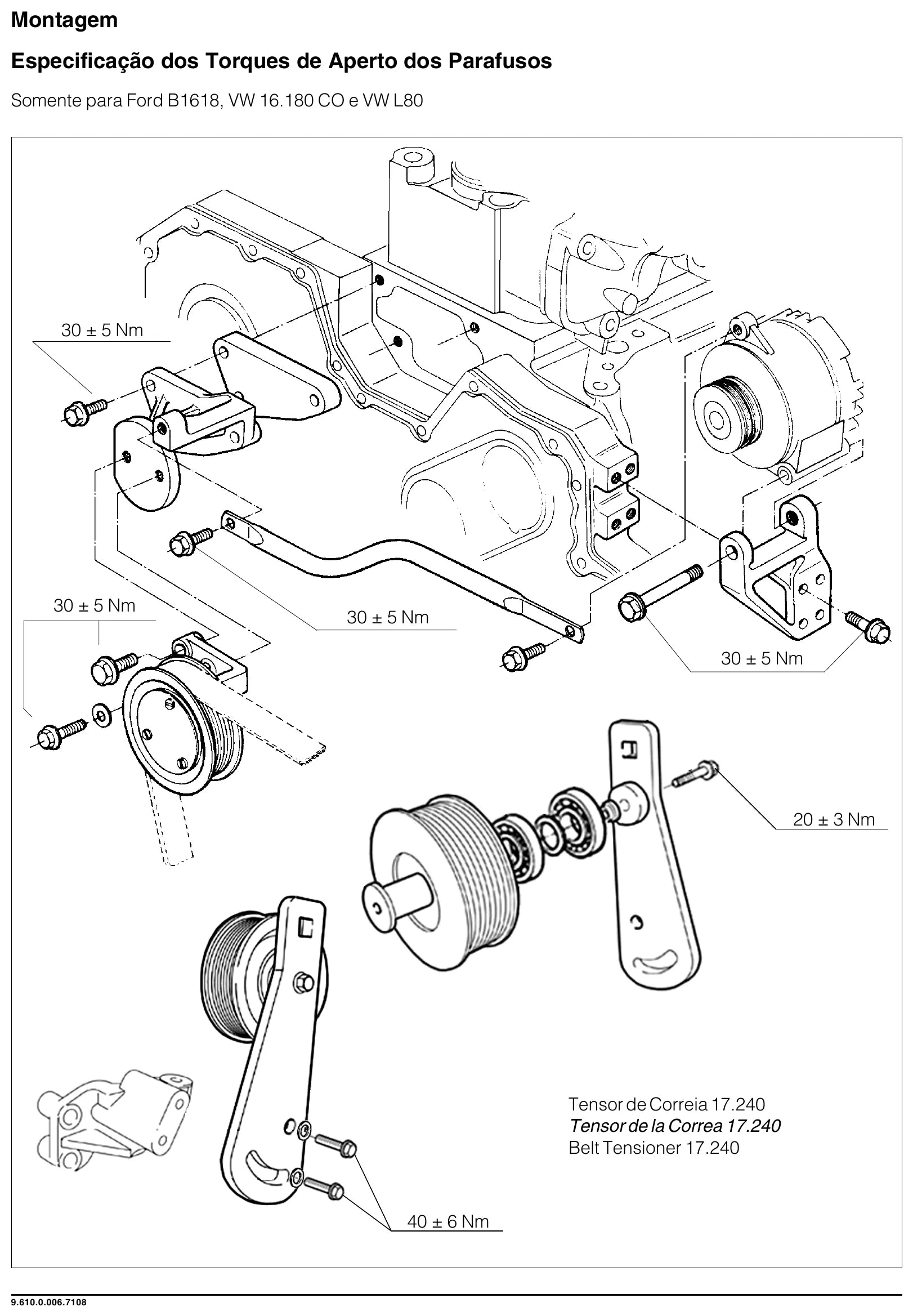 Manual MWM Série 10: torques de aperto da carcaça de engrenagens e tensor de correia