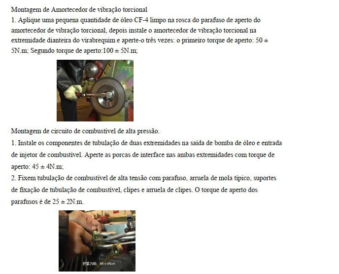 Procedimento de montagem do motor com valores de torque no manual XCMG GR1803BR