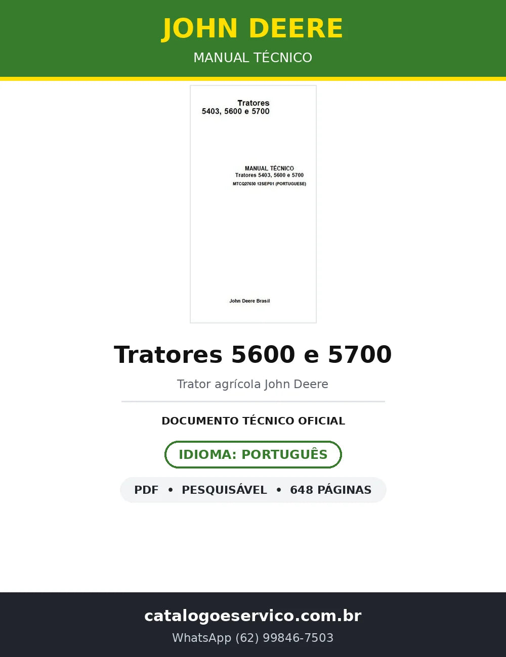 Manual Técnico John Deere Tratores 5600 e 5700 — 648 págs. — capa