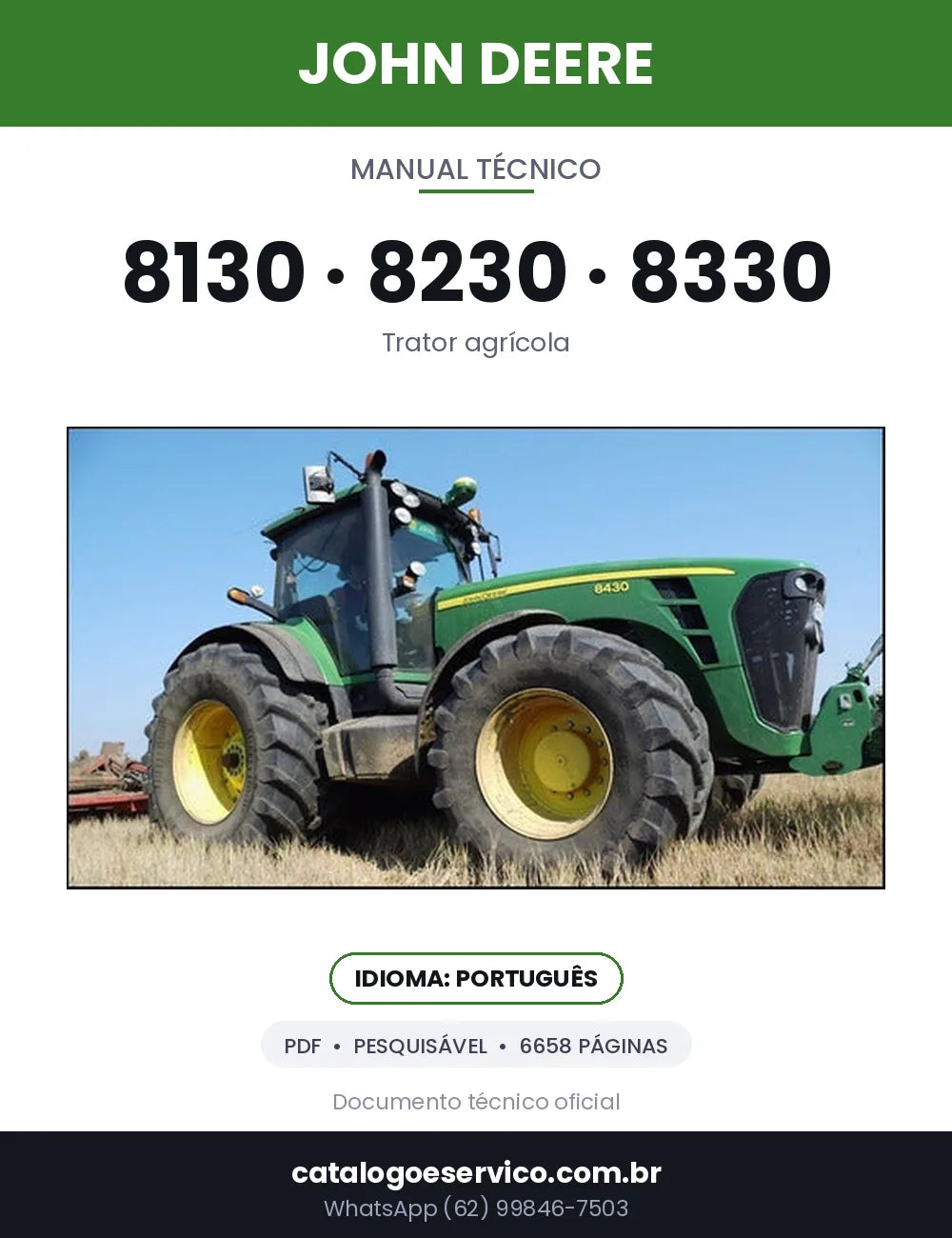 Capa — Manual Técnico John Deere 8130 / 8230 / 8330 em PDF