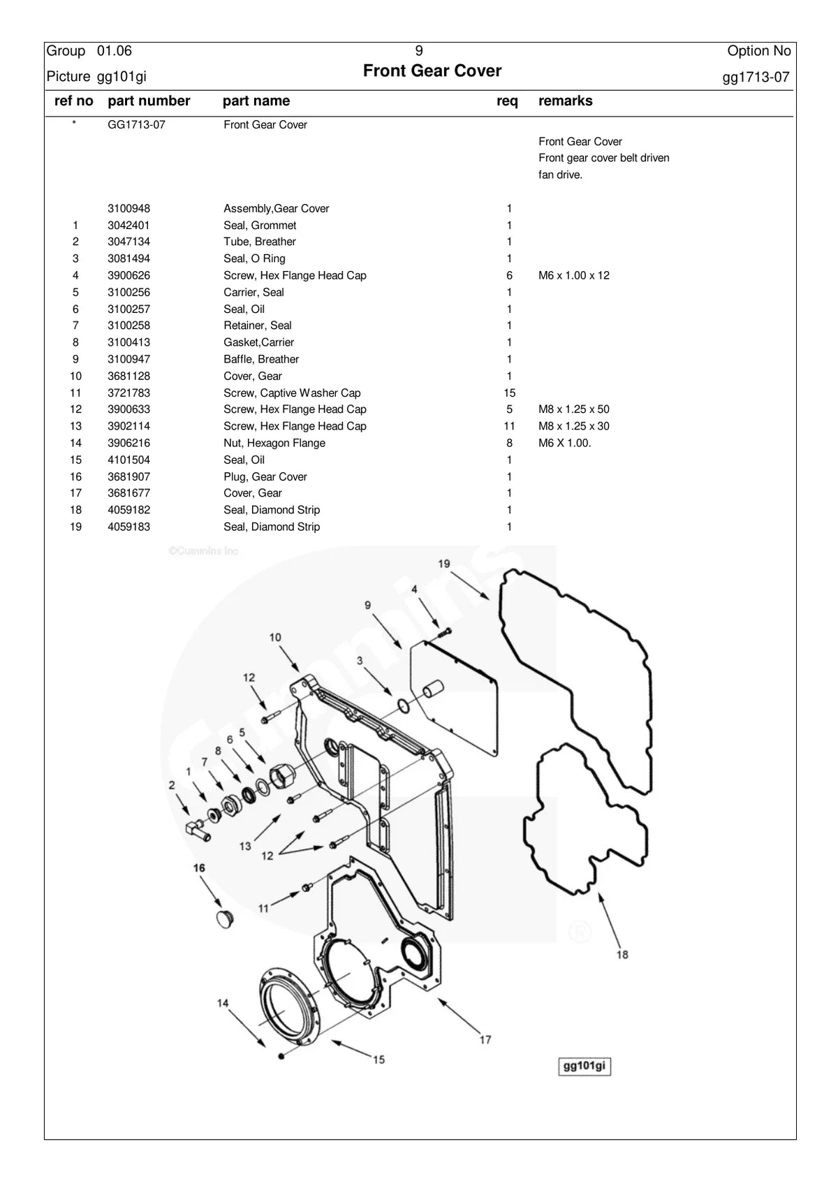 Cummins Motor QSX15 — motor, vista explodida 2