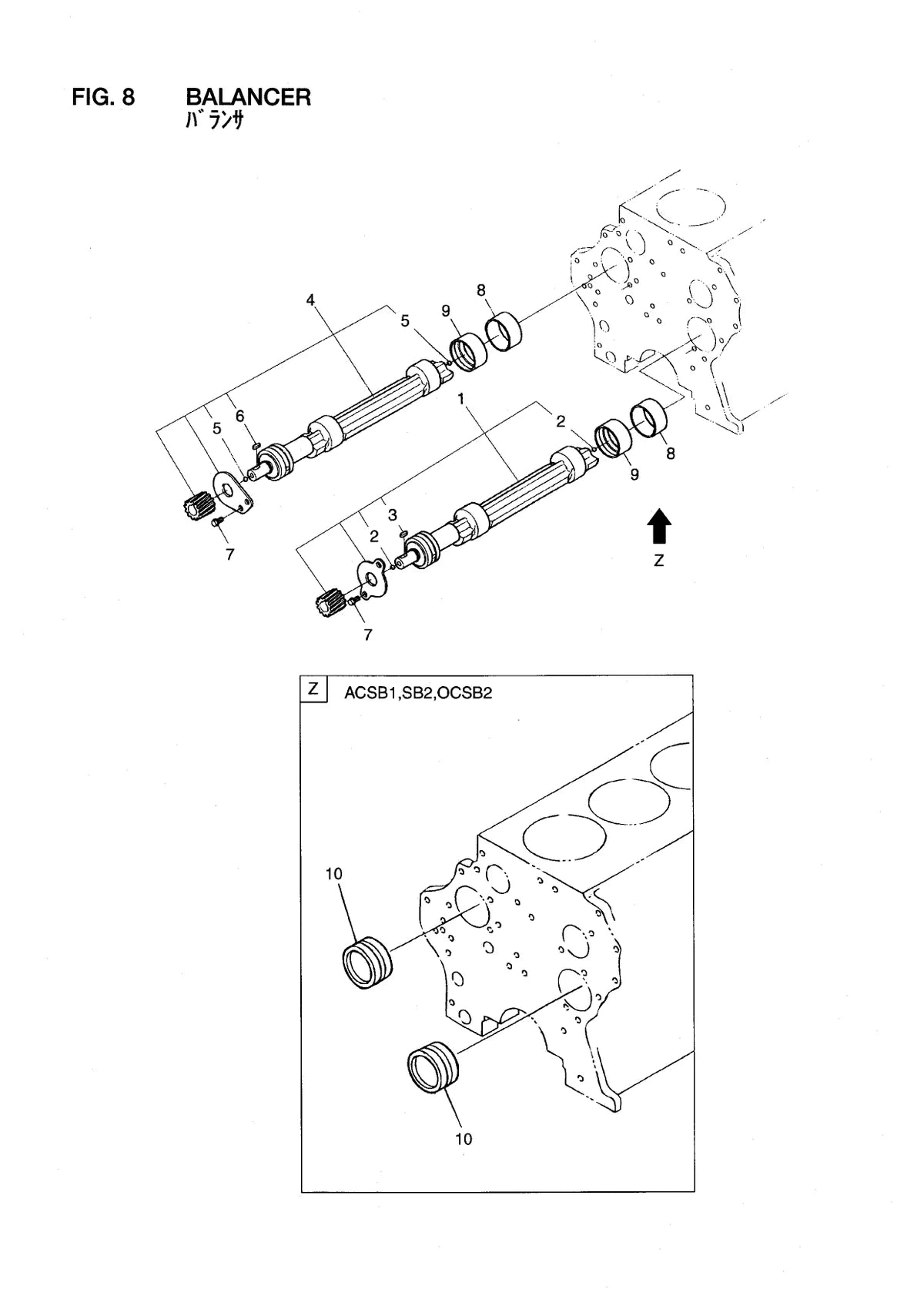 Kubota Motor Diesel V3300DI T — motor, vista explodida 1