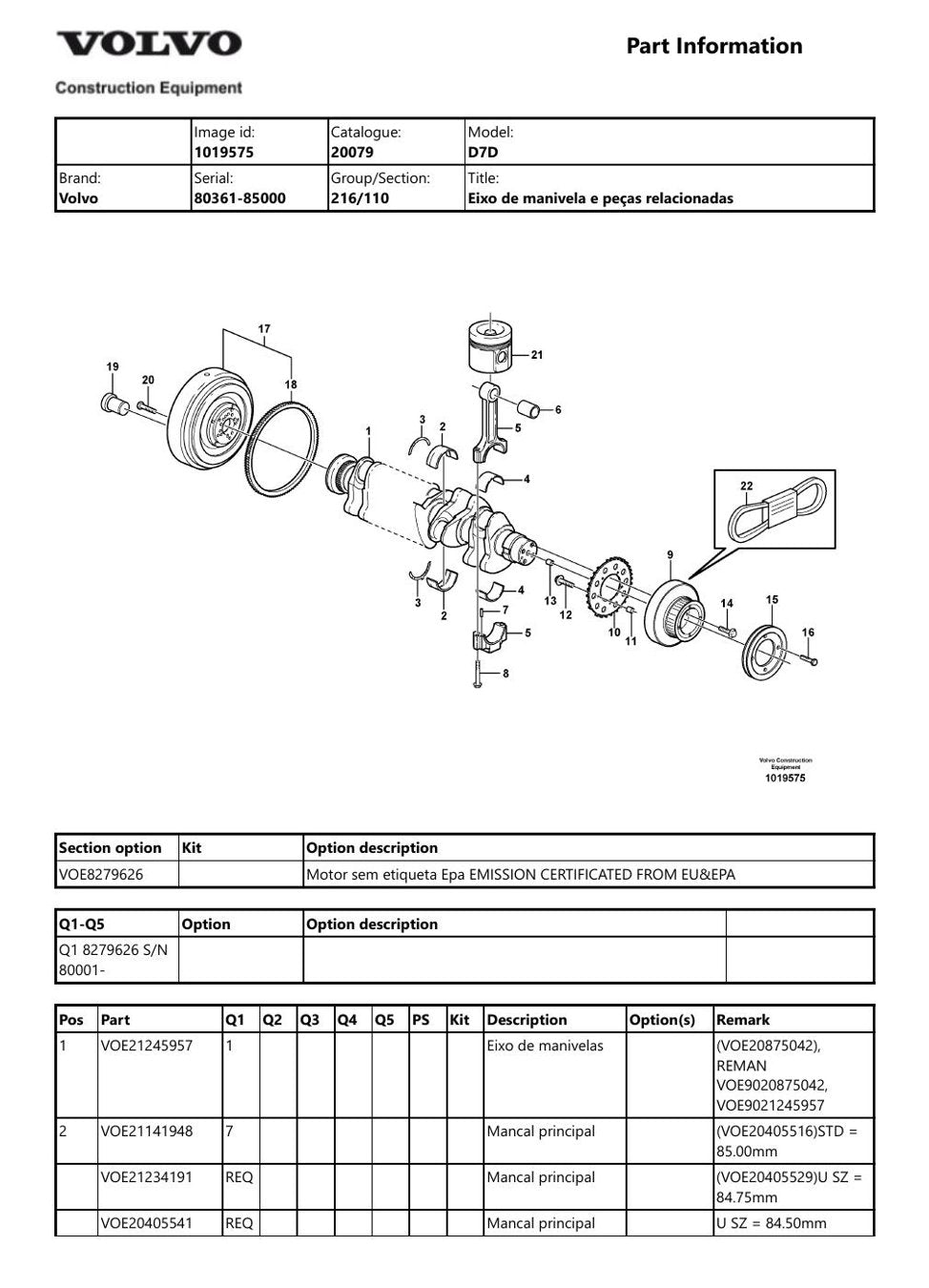 Catálogo de Peças Volvo D7D — Motor Volvo D7D com códigos VOE originais - print 1