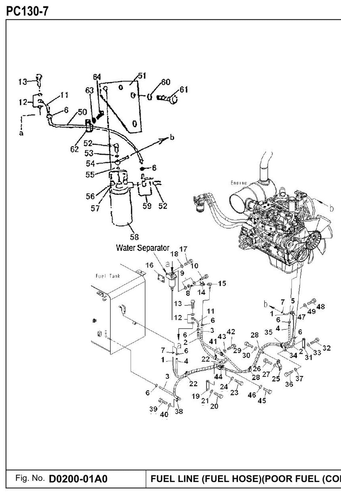 PC130-7 fuel line vista explodida