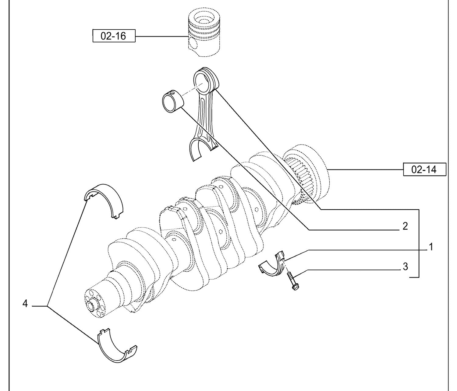 Vista explodida do Catálogo de Peças New Holland B90B B95B B110B - motor