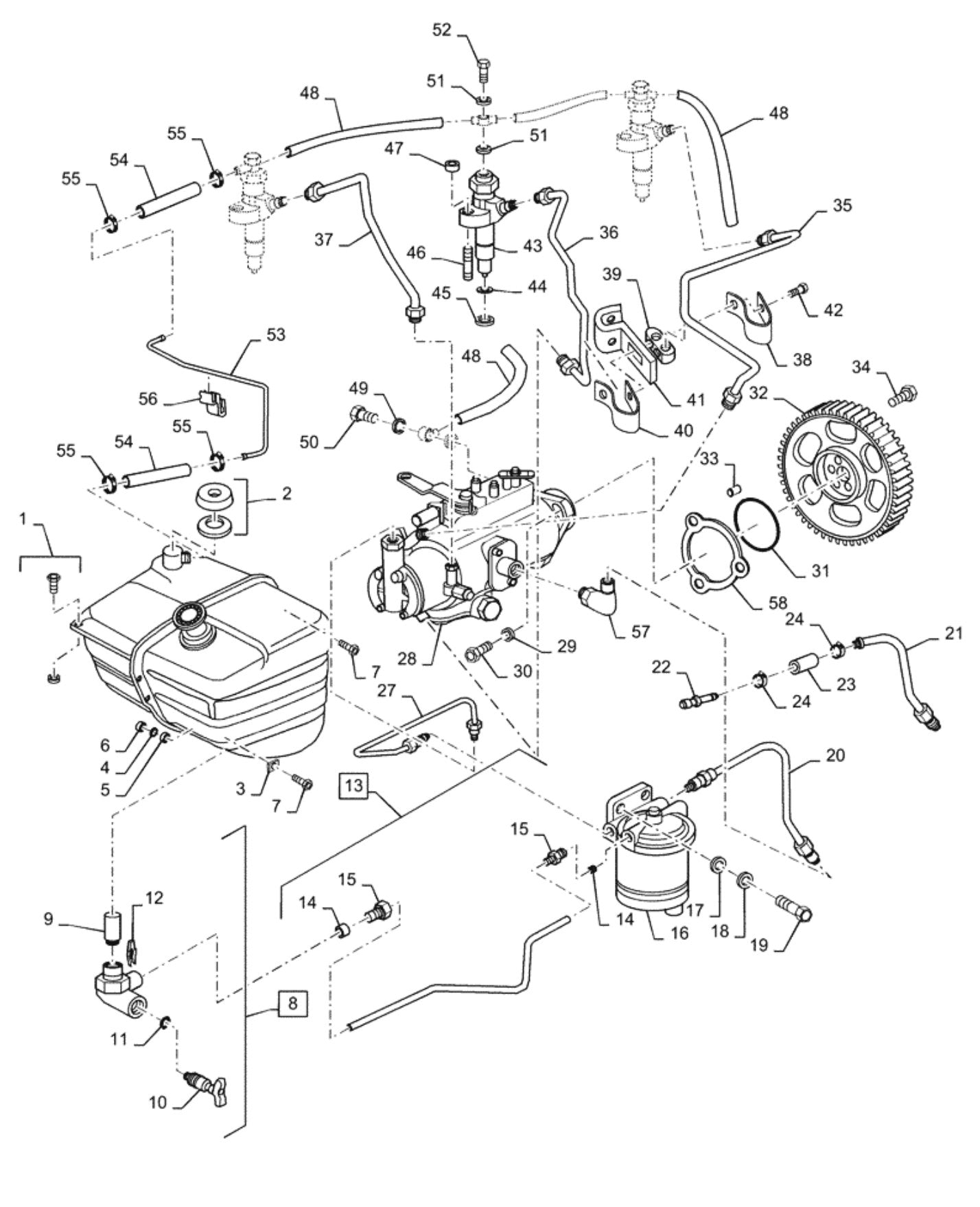 Vista explodida - Catálogo de Peças Ford / New Holland Ford 4600, 5600, 6600, 4610, 5610 e 6610
