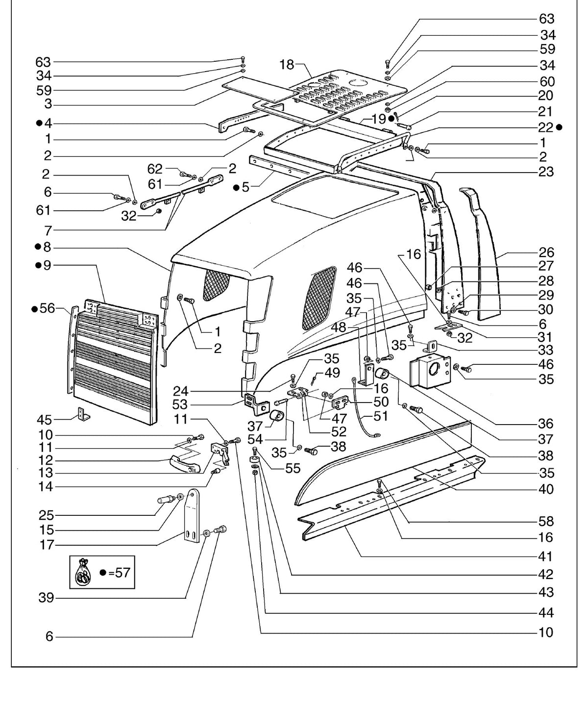 Vista explodida - Catálogo de Peças New Holland RG140.B, RG170.B e RG200.B (= F140B/F170B/F200B)