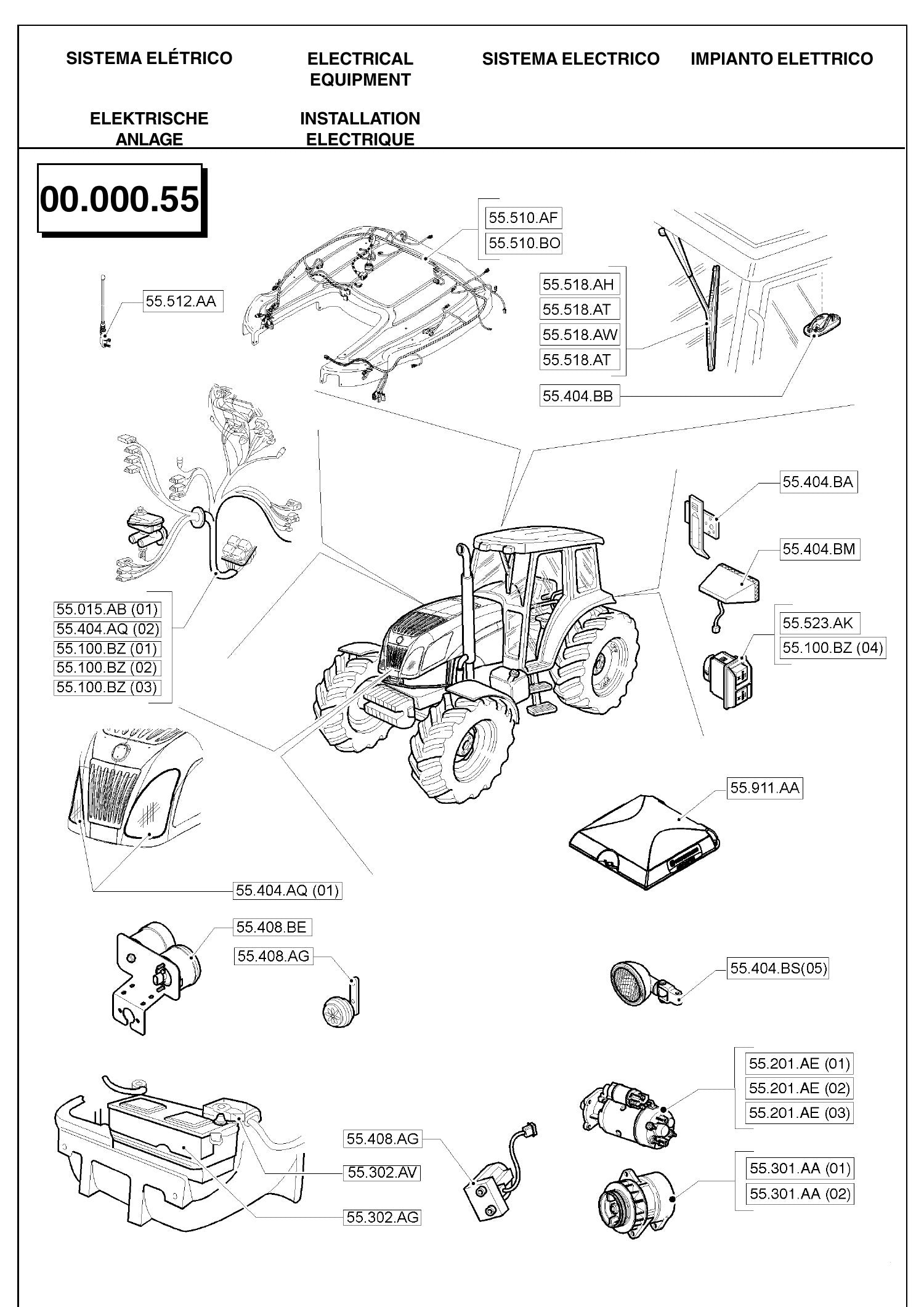 Vista explodida - Catálogo de Peças New Holland T7 (T7.240 e série T7)
