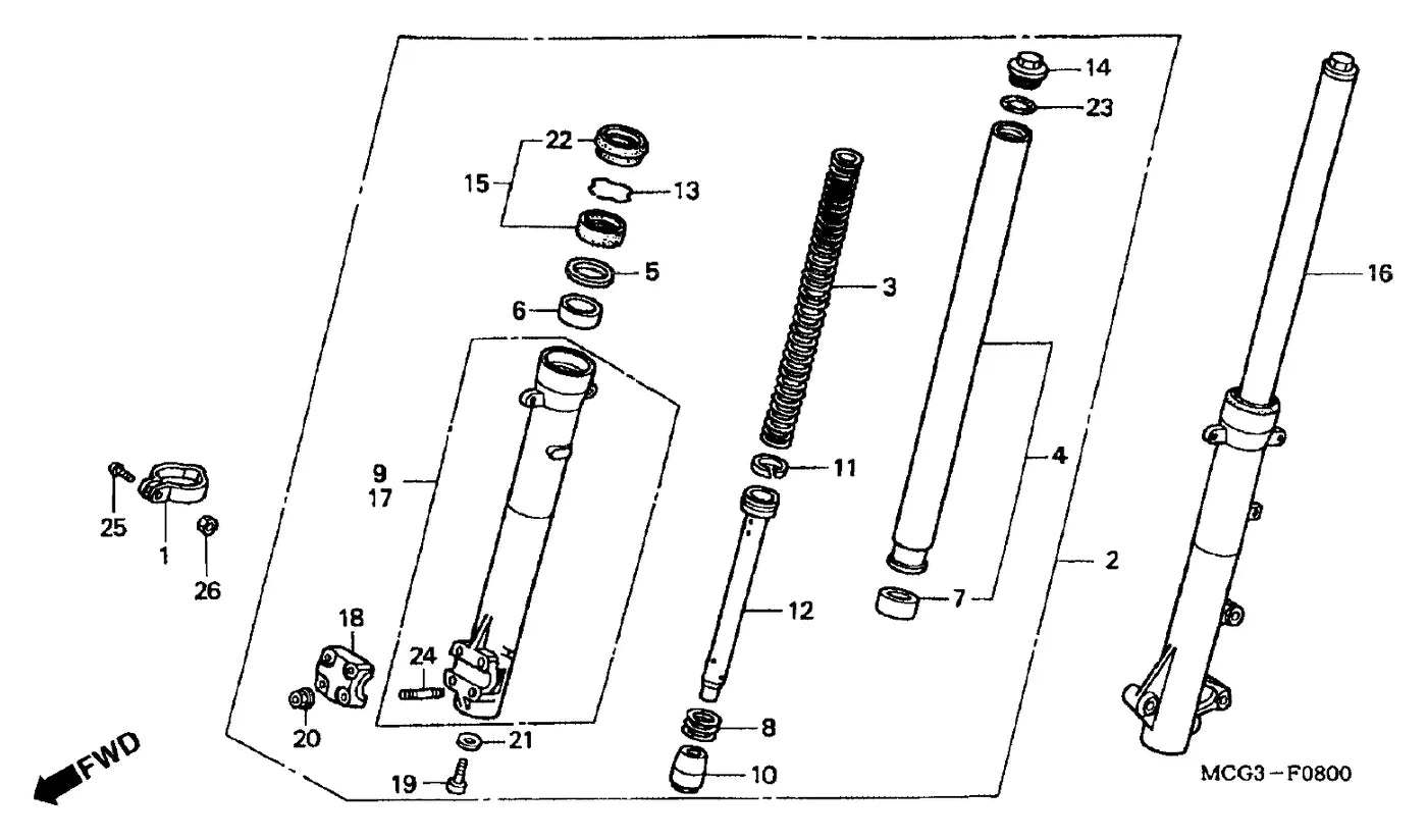 HONDA NX4 Falcon — garfo dianteiro completo — Catálogo de Peças