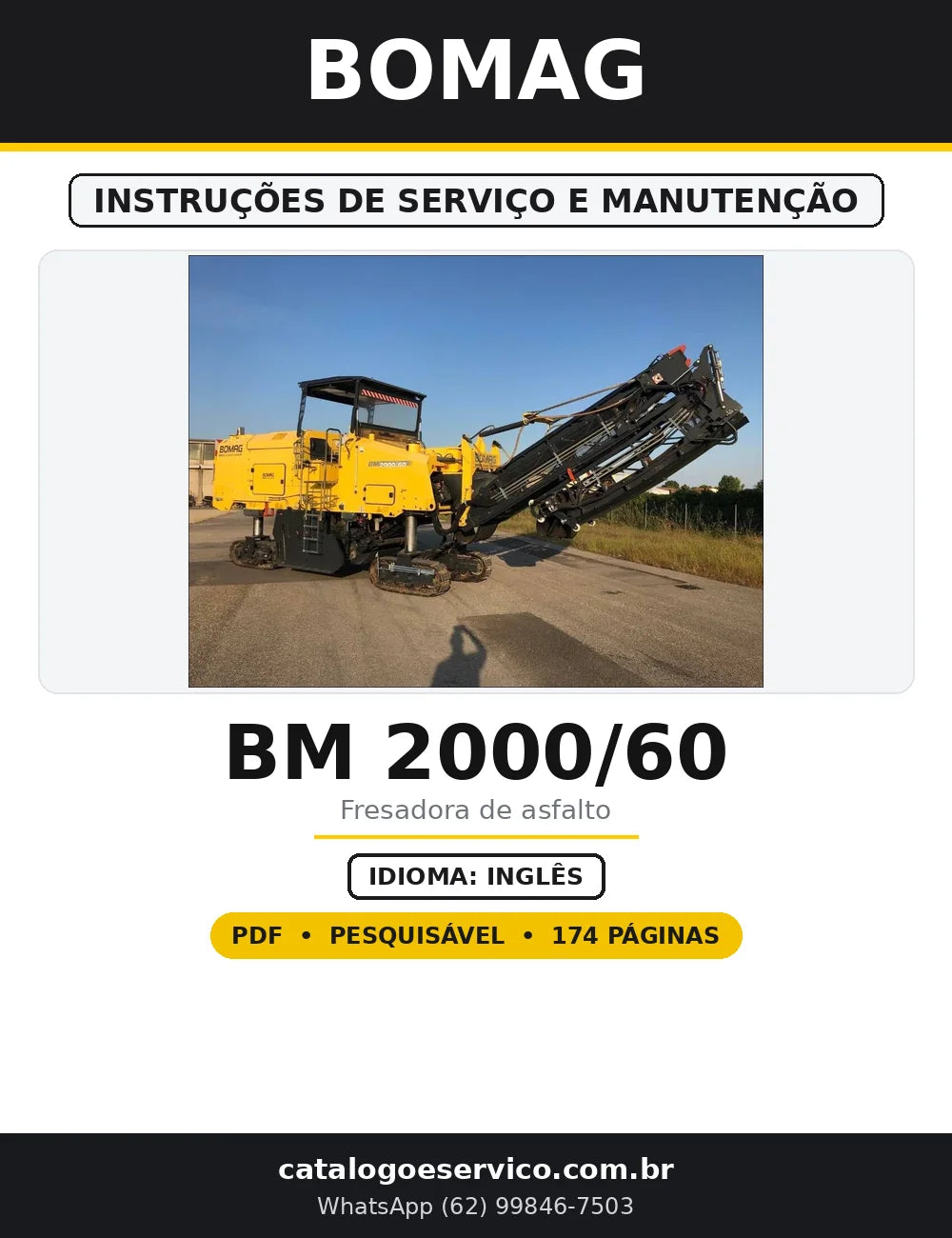 Capa do Instruções de Serviço e Manutenção BOMAG BM 2000/60 em PDF com 174 páginas