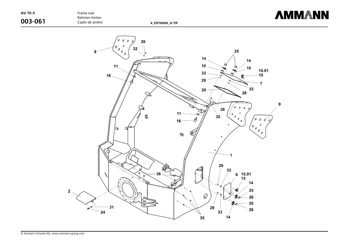 Ammann Rolo Compactador Monocilíndrico Av 70 X — rolo compactador, vista explodida 1
