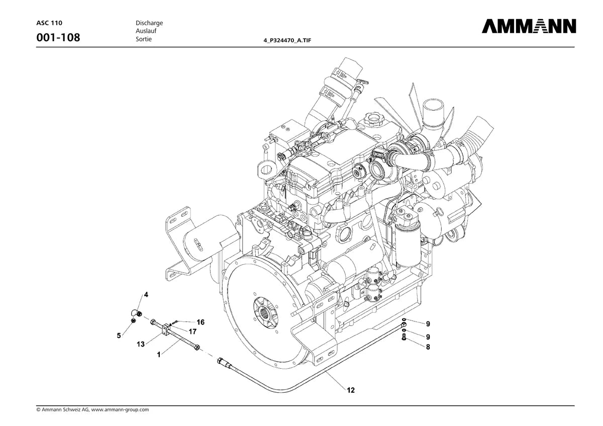 Ammann Rolo de Tambor Único Asc 110 — rolo compactador, vista explodida 1