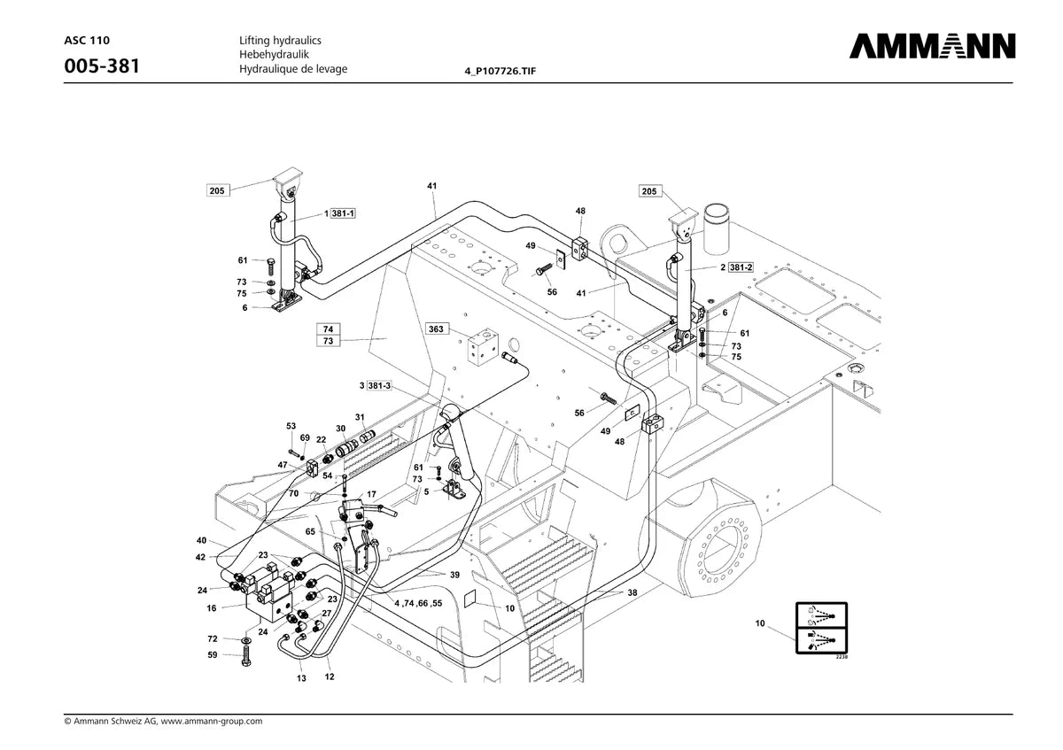 Ammann Rolo de Tambor Único Asc 110 — rolo compactador, vista explodida 2