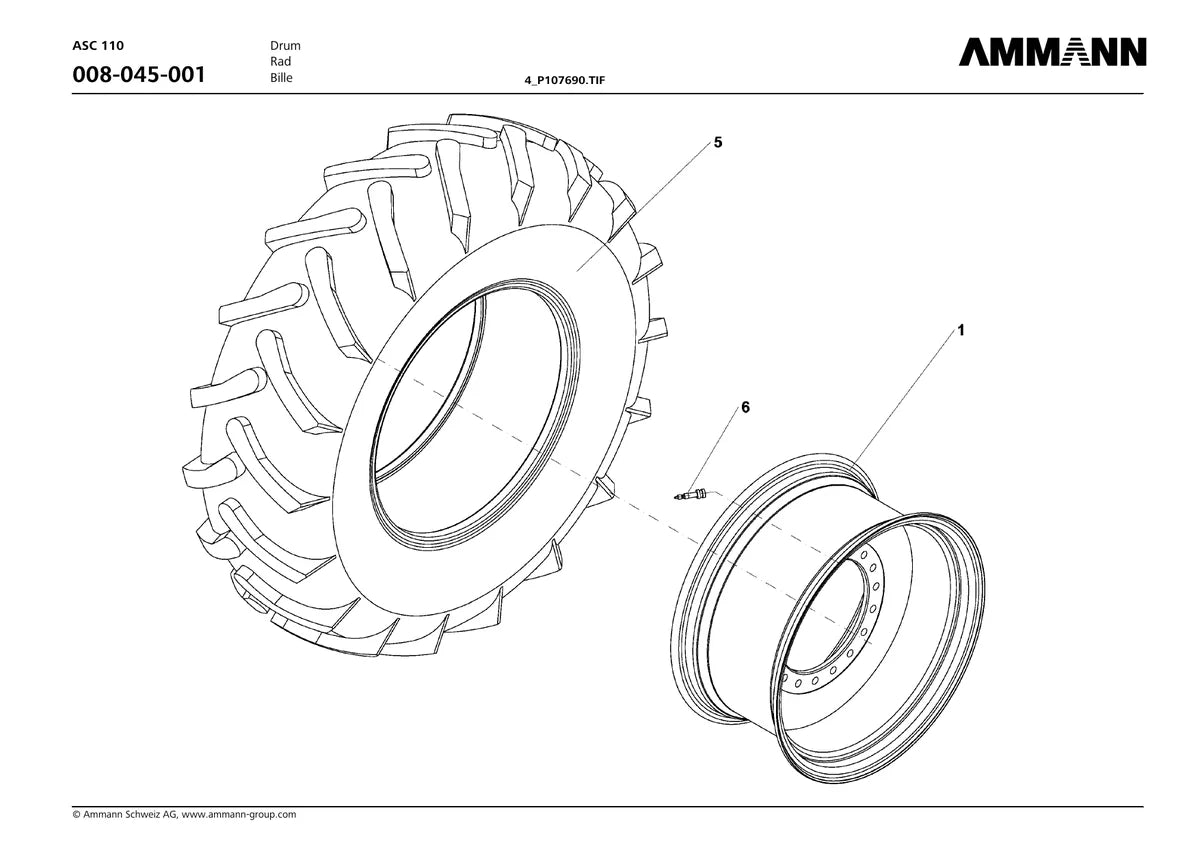 Ammann Rolo de Tambor Único Asc 110 — rolo compactador, vista explodida 3