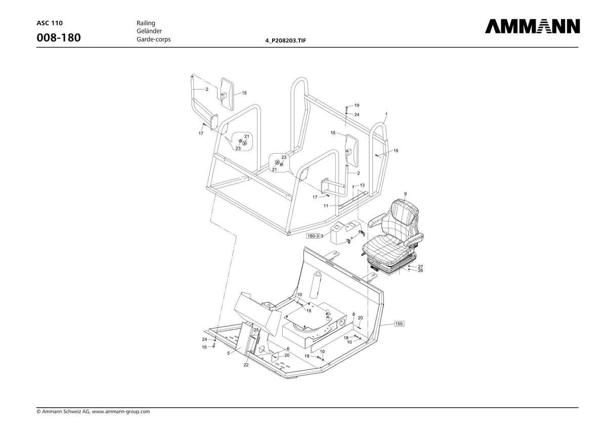 Ammann Rolo de Tambor Único Asc 110 — rolo compactador, vista explodida 4