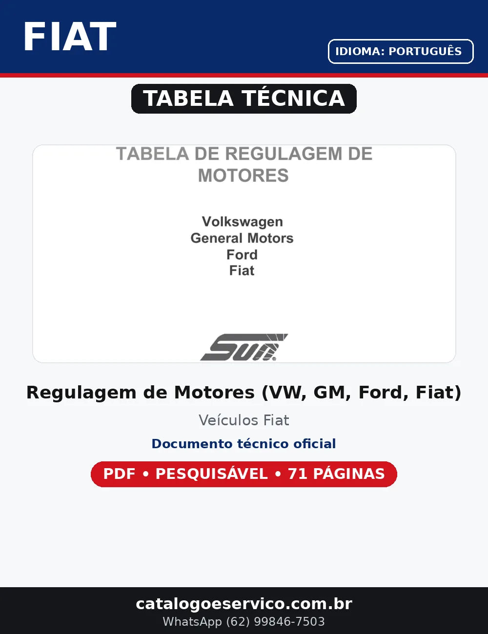 Tabela Regulagem Motores Sun Volkswagen Chevrolet Ford Fiat