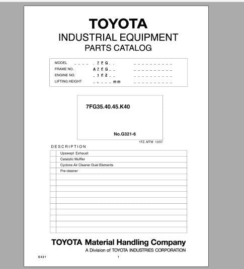 CATALOGO DE PEÇAS PDF EMPILHADEIRA 7FG35,40,45,K40 - TOYOTA