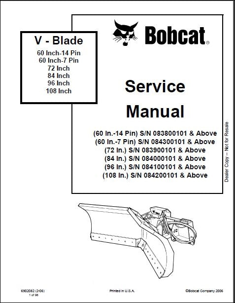 Manual De Serviço BOBCAT - V-Blade 60 Inch-14 Pin