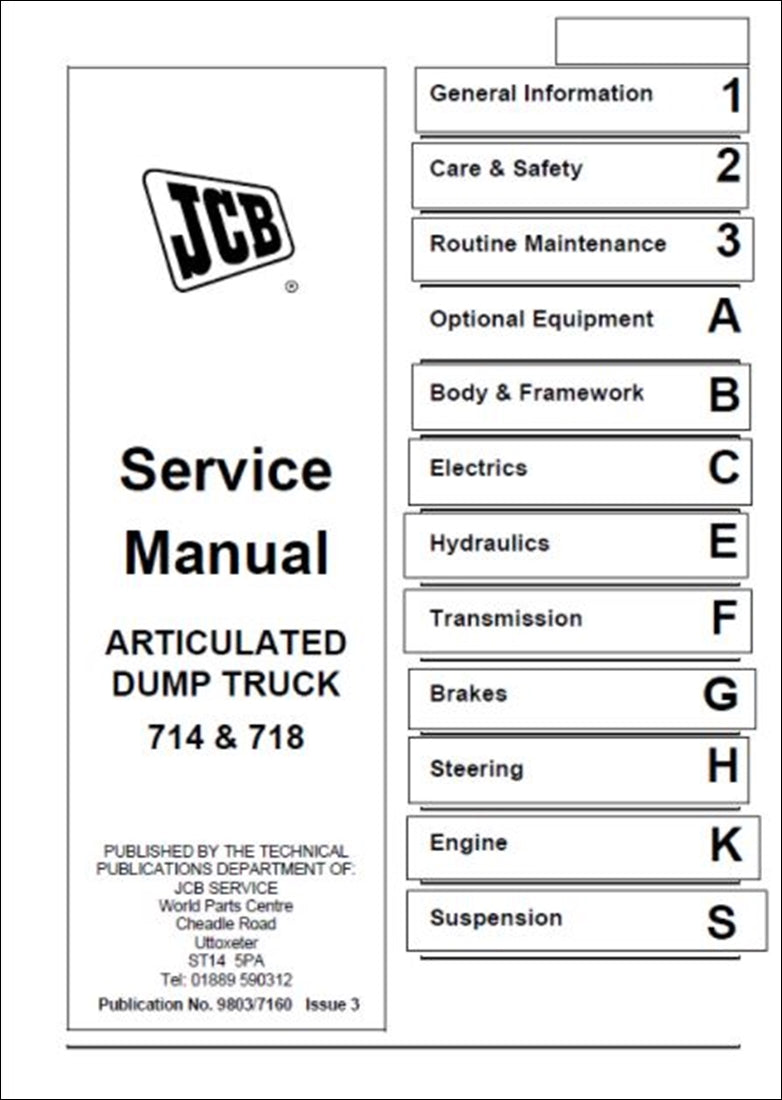Articulado Jogar fora Manual de serviço do caminhão JCB 714, 718