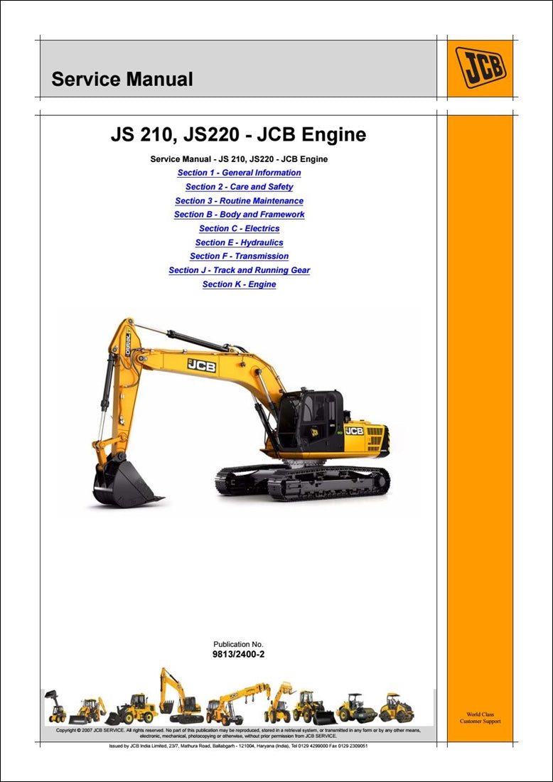 Rastreado Manual de serviço de escavadeira JCB JS210LC, JS220