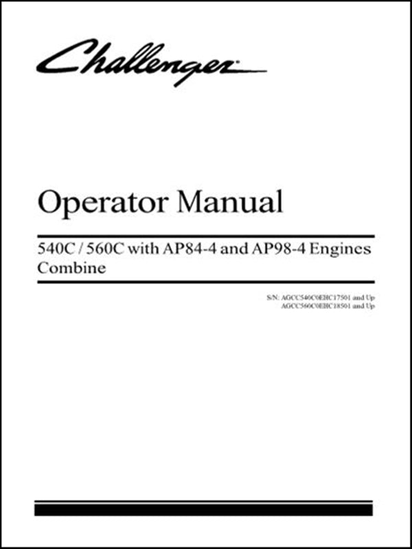 Manual do Operador CHALLENGER - 540C-560C com AP84-4 - Colhetadeira