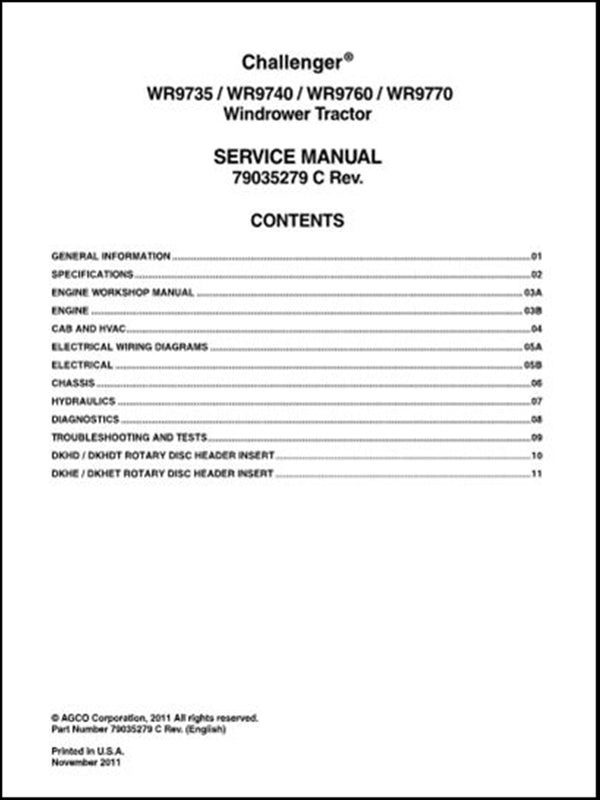 Manual de Serviço CHALLENGER - WR9735\WR9740\WR9760\WR9770 - Colhetadeira
