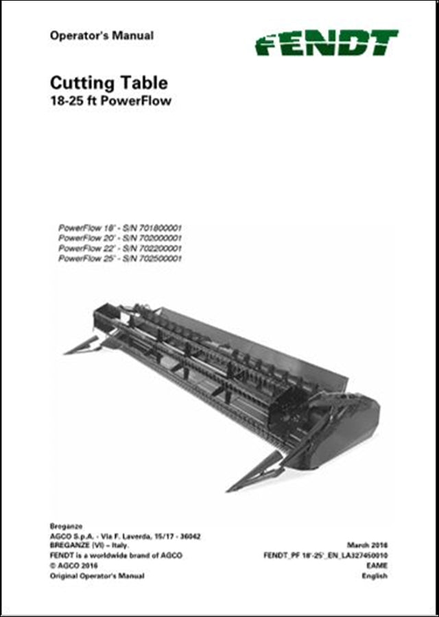 Manual do Operador FENDT - 18-25 PowerFlower - Colheitadeira