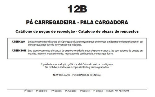 Catálogo De Peças New Holland 12b Pá Carregadeira