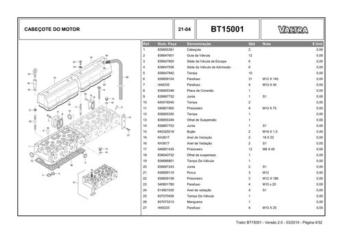 Catálogo De Peças Bt150 Motor Valtra