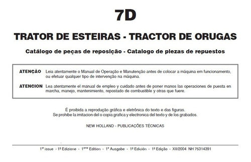 Catálogo De Peças New Holland 7d Trator De Esteira