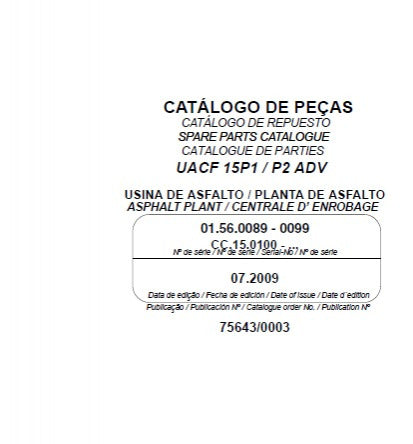 Catalogo De Peças Usina De Asfalto Uacf15p1/p2 Advanced.
