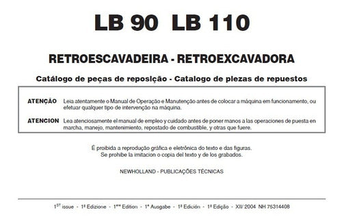 Catálogo De Peças New Holland Lb90 Retroescavadeira