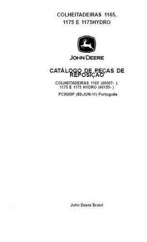 Catálogo De Peças John Deere 1175 Hydro Colheitadeira