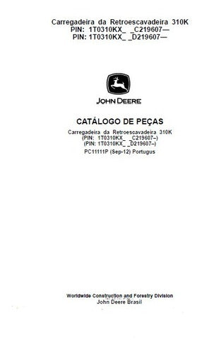 Catálogo De Peças John Deere 310k Retroescavadeira
