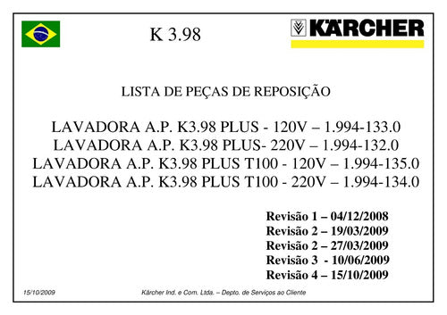 Catálogo De Peças Karcher K398 -