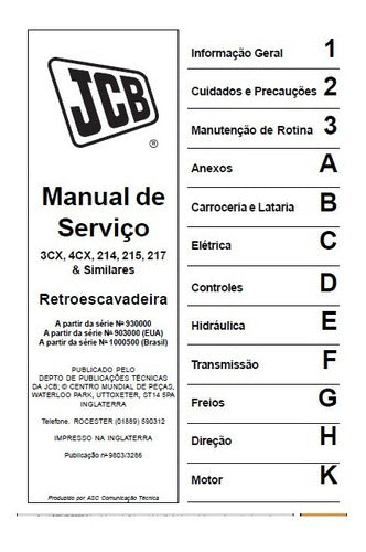 Manual De Serviços Jcb 3cx Retroescavadeira