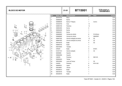 Catálogo De Peças Bt150 Motor Valtra