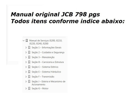 Manual Serviço Escavadeira Jcb  Js 200 210 220 240 260