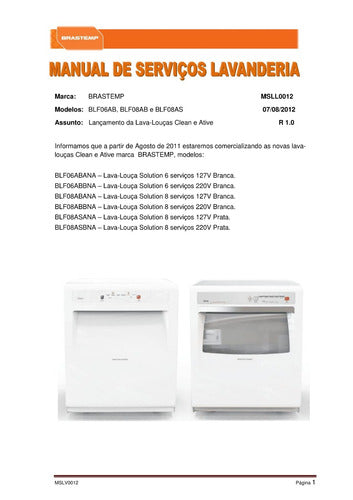 Manual De Serviço Lava-louças Blf06ab Blf08ab Blf08as -