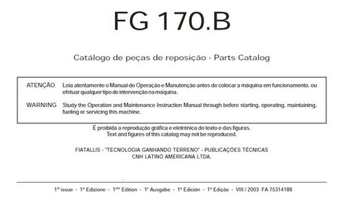 Catálogo De Peças Fiatallis Fg170.b Motoniveladora