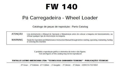 Catálogo De Peças Fiatallis Fw140 Pá Carregadeira