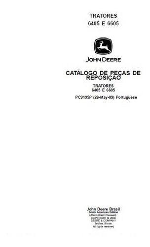 Catálogo De Peças Tratores John Deere 6405 E 6605