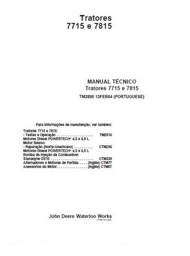 Manual De Serviço Trator John Deere 7715 E 7815