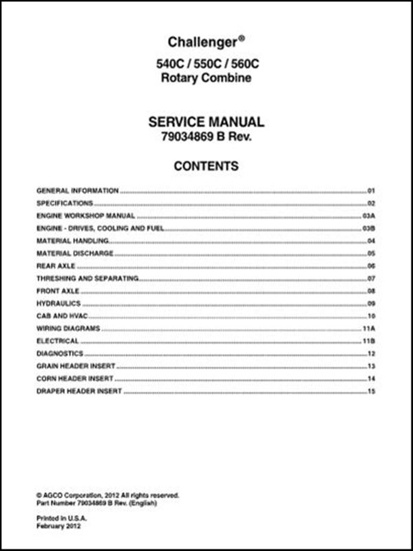 Service Manual CHALLENGER - 540C-550C-560C Rotary COMBINE