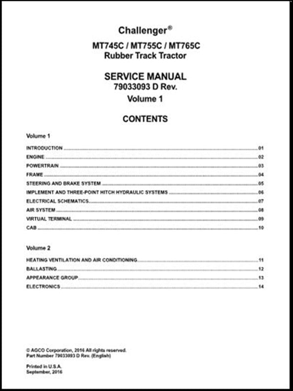 Manual de serviço CHALLENGER - MT745C,MT755C,MT765C - Tratores