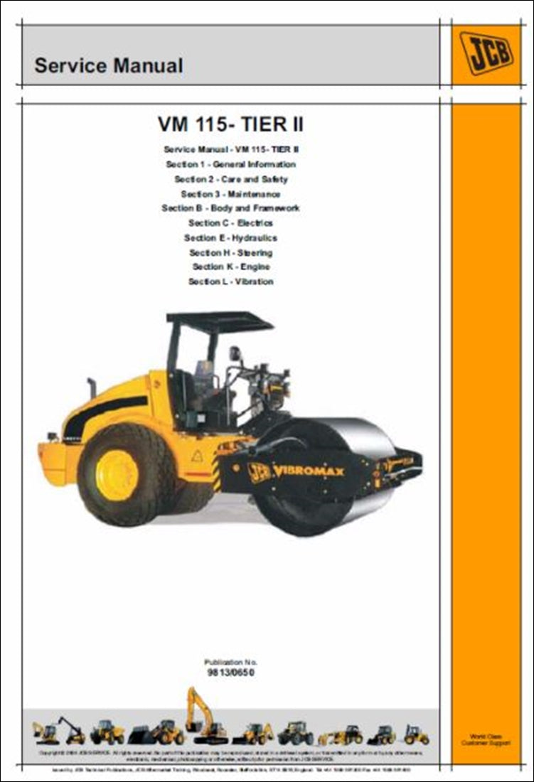 Manual de serviço em PDF da JCB Vibromax VM115 TIER 2 com instruções de oficina detalhadas para manutenção, reparo e diagnóstico técnico