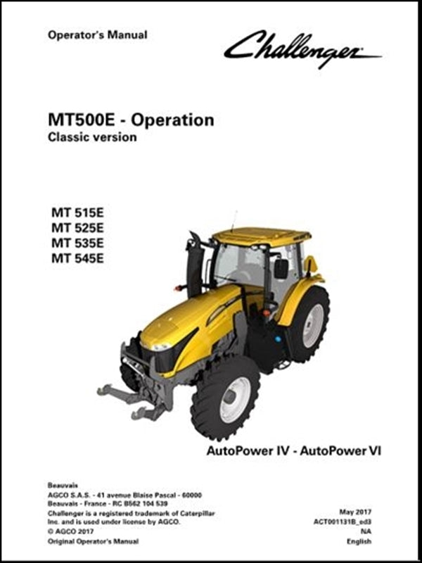 Manual do Operador CHALLENGER - MT515E,MT525E,MT535E,MT545E -Tratores