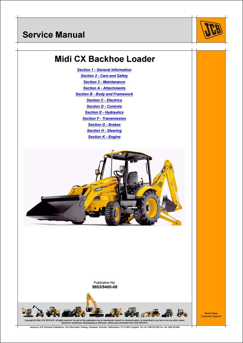 Manual de serviço da carregadeira Retroescavadeira JCB Midi CX
