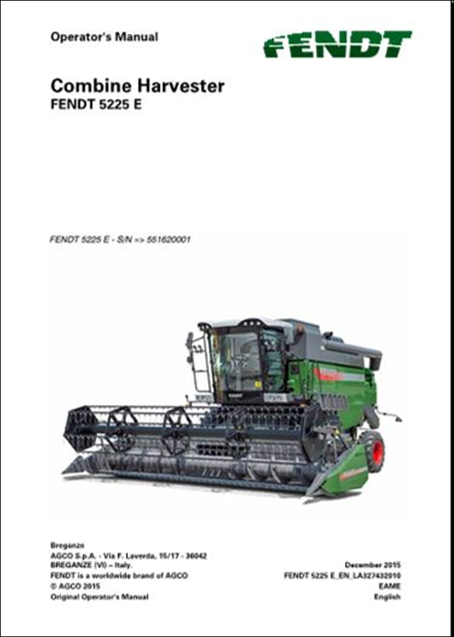 Manual de Instruções FENDT - Colheitadeira 5225 E - Colheitadeira